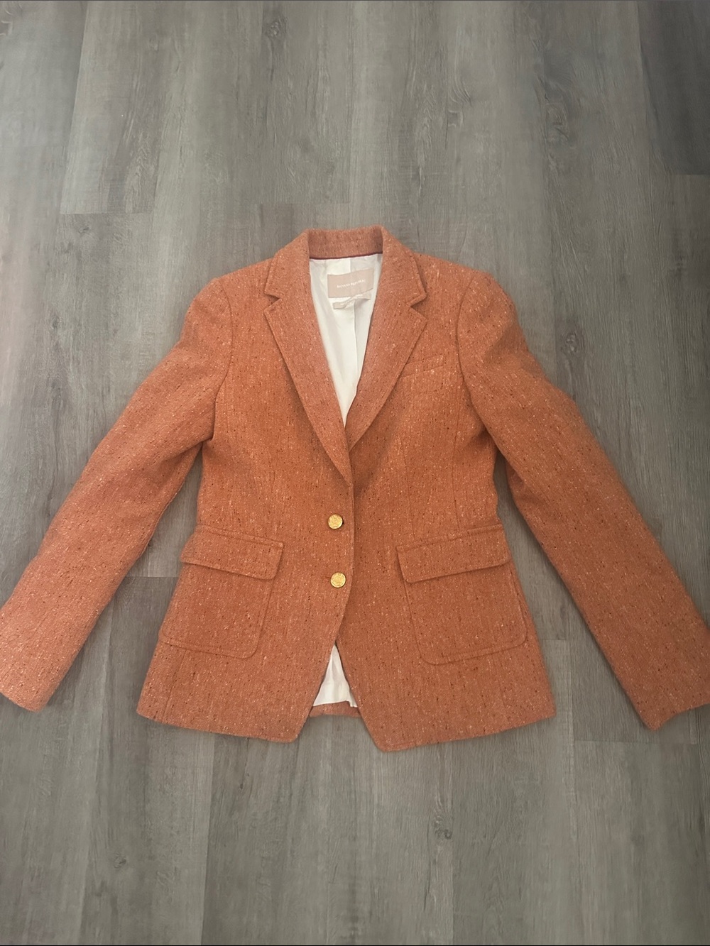 Banana Republic warm rust colour Tweed Blazer with Gold Buttons